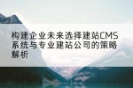 构建企业未来选择建站CMS系统与专业建站公司的策略解析