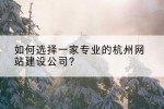 如何选择一家专业的杭州网站建设公司？
